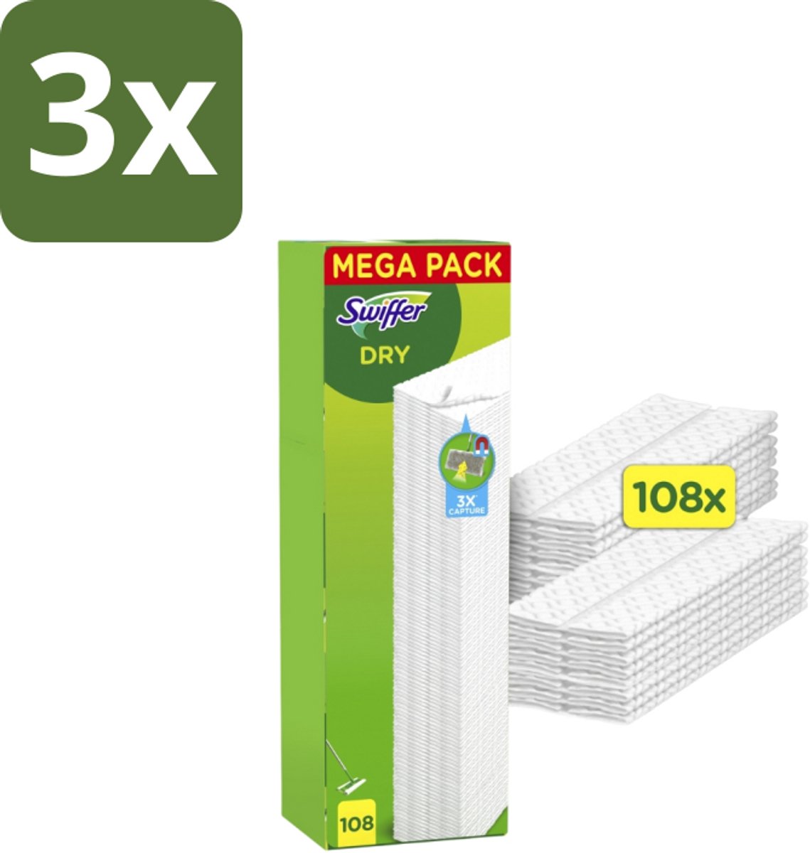 Swiffer – Vloerdoekjes – Dry Navullingen – 108 doekjes - Bulkverpakking - 3 stuks