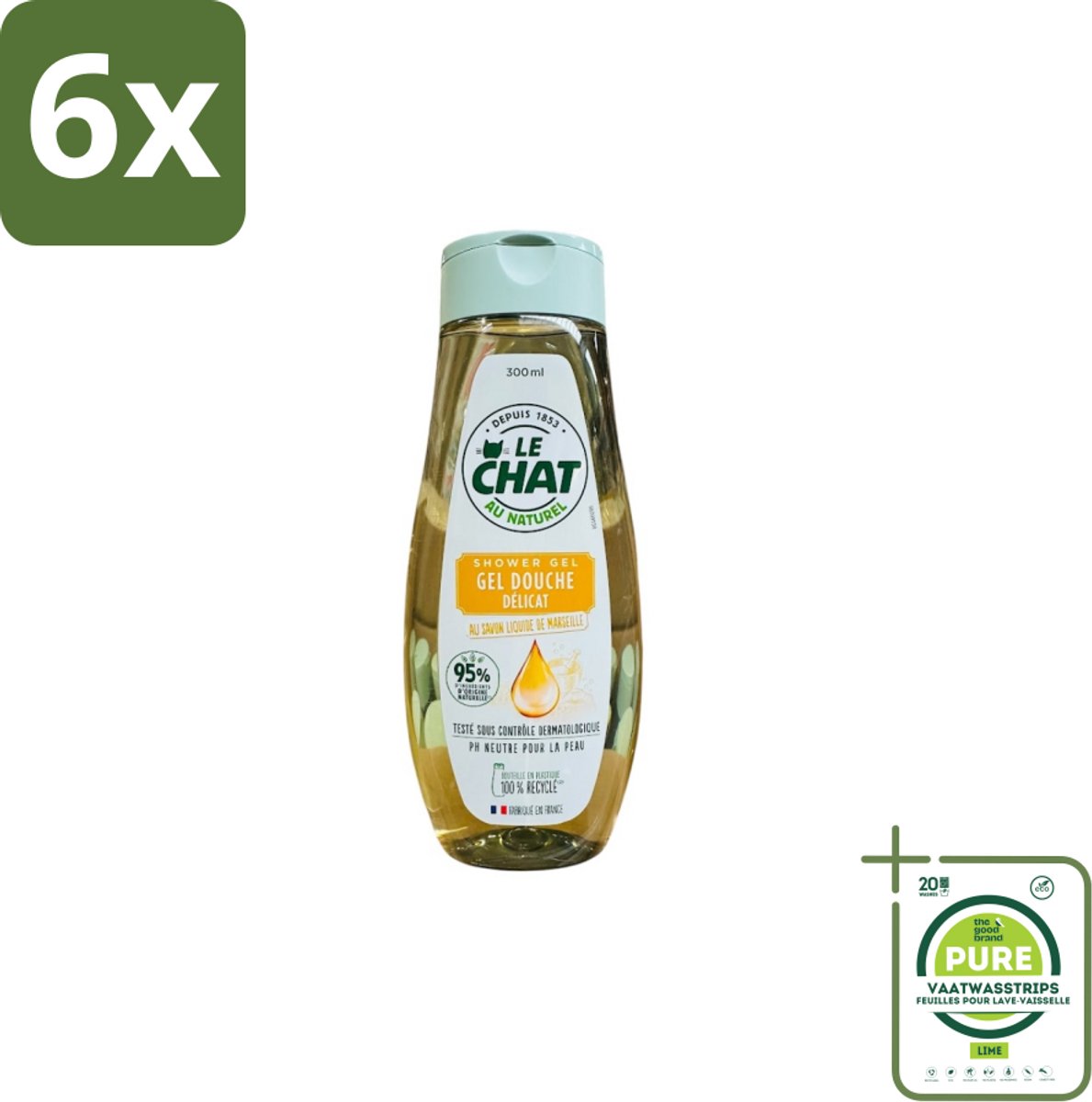 Le Chat – Douchegel – Marseille – 300 ml - Voordeelverpakking - 6 stuks - Douchegel - Marseille