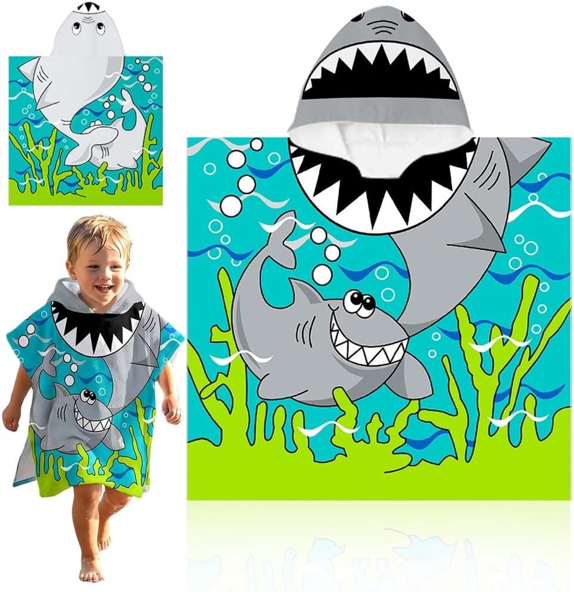 Hooded Badponcho voor Kinderen, Zachte en Absorberende Badhanddoek, Ideaal voor Strand en Zwemmen, 60 x 60 cm, Perfect voor Kinderen en Peuters