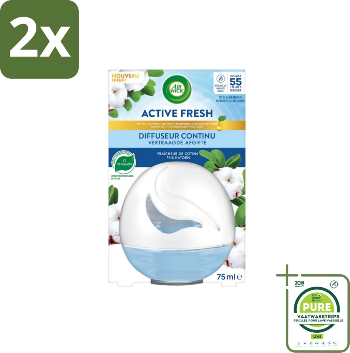 Air Wick – Luchtverfrisser – Deco Sphere Katoen – 75 ml - Voordeelverpakking - 2 stuks - Luchtverfrisser - Katoen geur