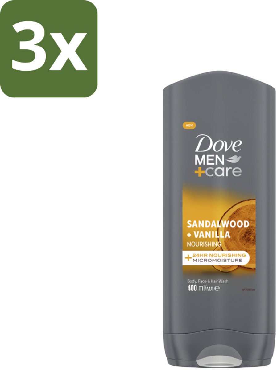Dove – Douchegel – Men+Care Sandalwood & Vanilla – 400 ml - Bulkverpakking - 3 stuks