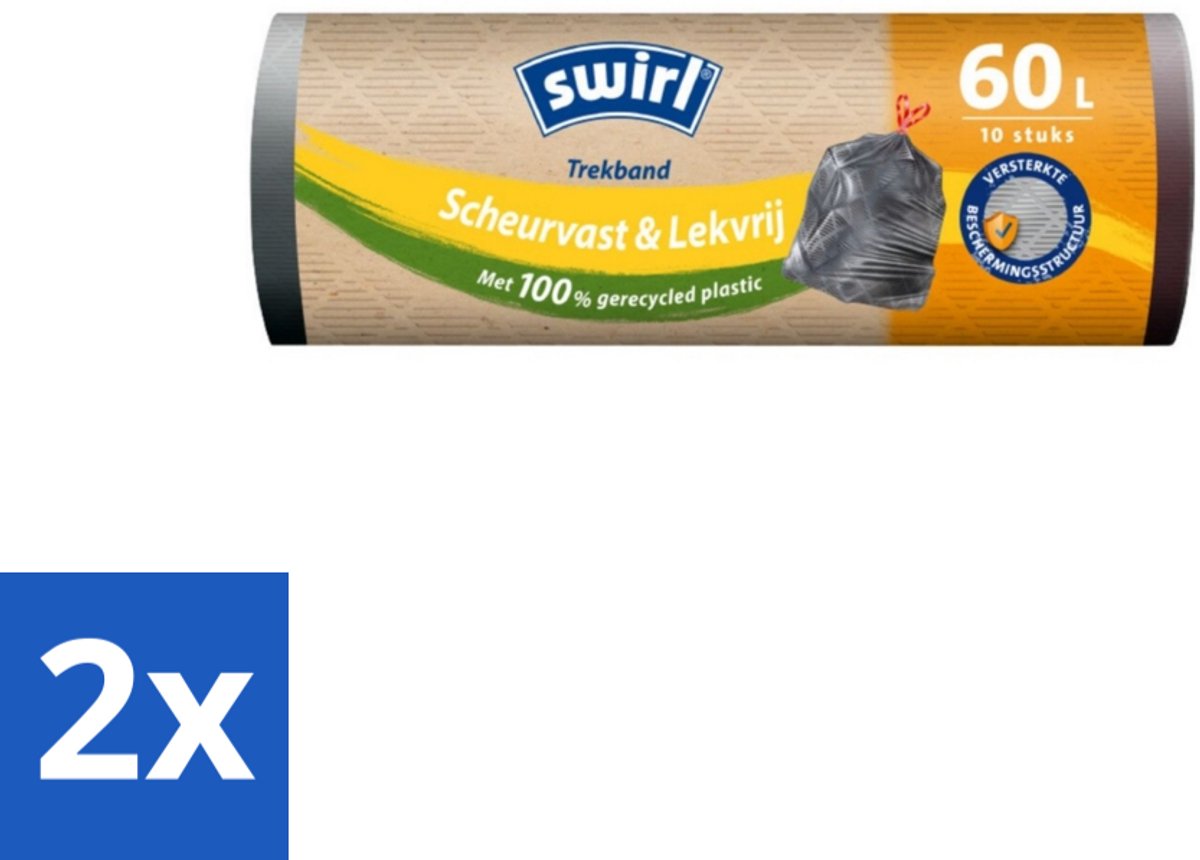 Swirl – Vuilniszakken – 60 L – Trekband – 10 zakken - Voordeelverpakking - 2 stuks