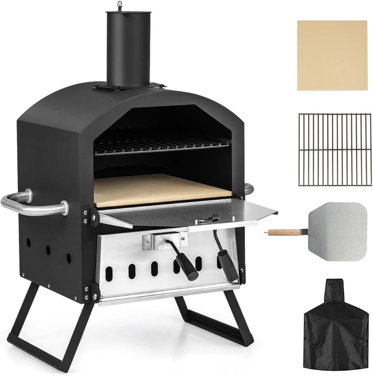 Klarven® Pizza Oven Buiten Zwart - Op Gas - Knapperige Pizza's Bakken in de Tuin of op het Terras - Compacte Gasgestookte Buitenpizzaoven - B 54 x D 31 x H 72 cm