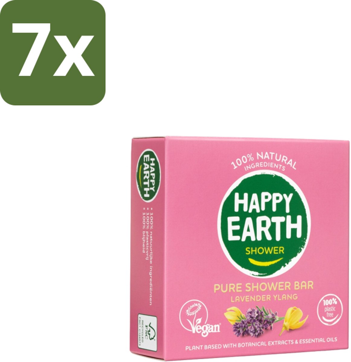Happy Earth – Shower Bar – 100% Natuurlijk Lavender Ylang – 90 g - Bulkverpakking - 7 stuks