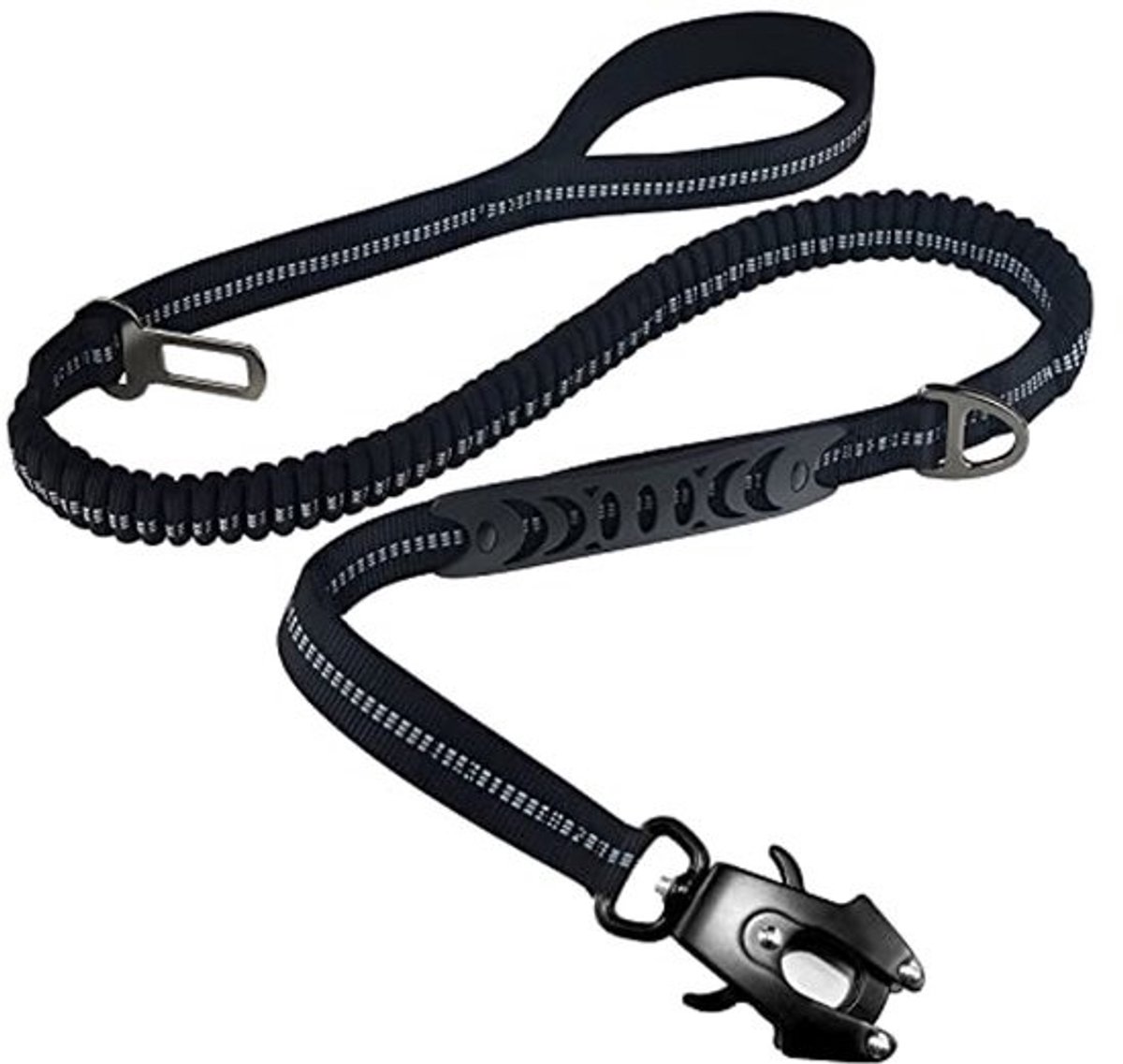 Elastische Hondenriem met Gevoerde Handgreep en Veiligheidsgordel - Trainingsriem voor Grote en Middelgrote Honden - Lengte 1,5 m - Zwart