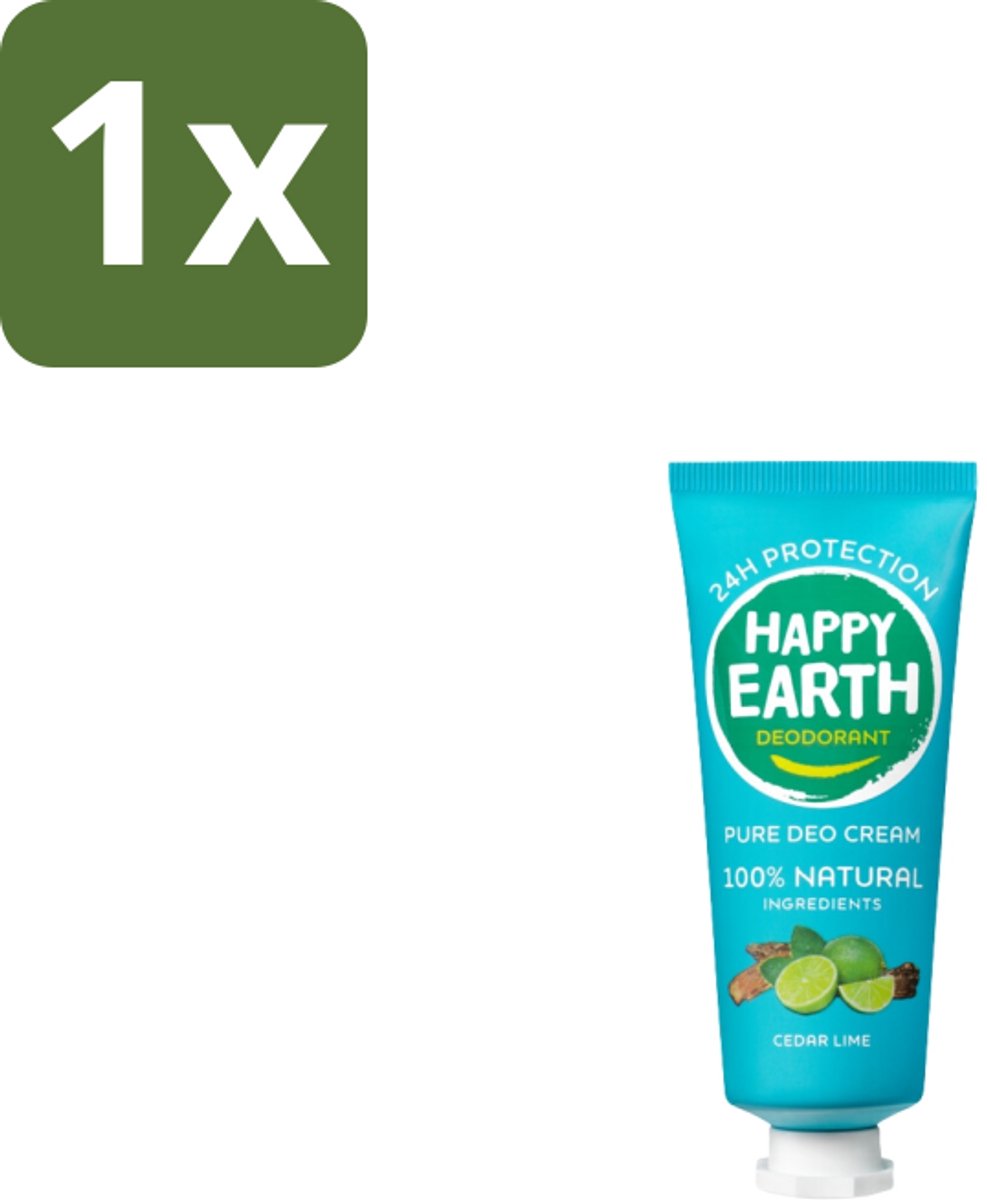 Happy Earth – Deodorant Cream – 100% Natuurlijk Cedar Lime – 40 ml - 1 stuk