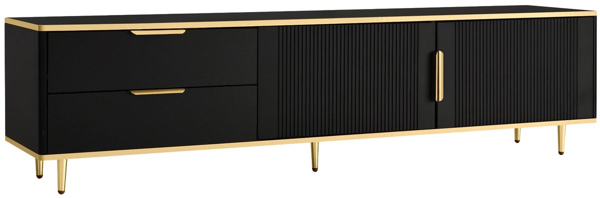 Merax TV-Meubel Zwart En Goudkleurig - 170 Cm - Twee Laden - Twee Kastvakken - Reliëfstructuur - Goudkleurige Poten