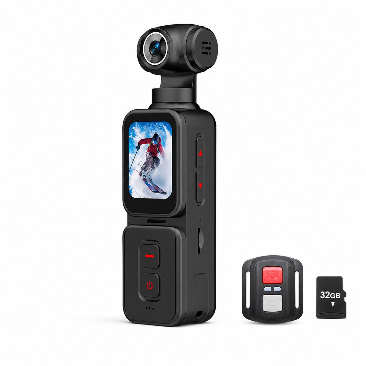 Gloovon Pocket Camera 5K - 270° automatisch roterende lens / intelligente gezichtsherkenning - 75M/ 60FPS / WiFi - Inclusief 32GB SD & Afstandsbediening - Action Camera - Vlogcamera