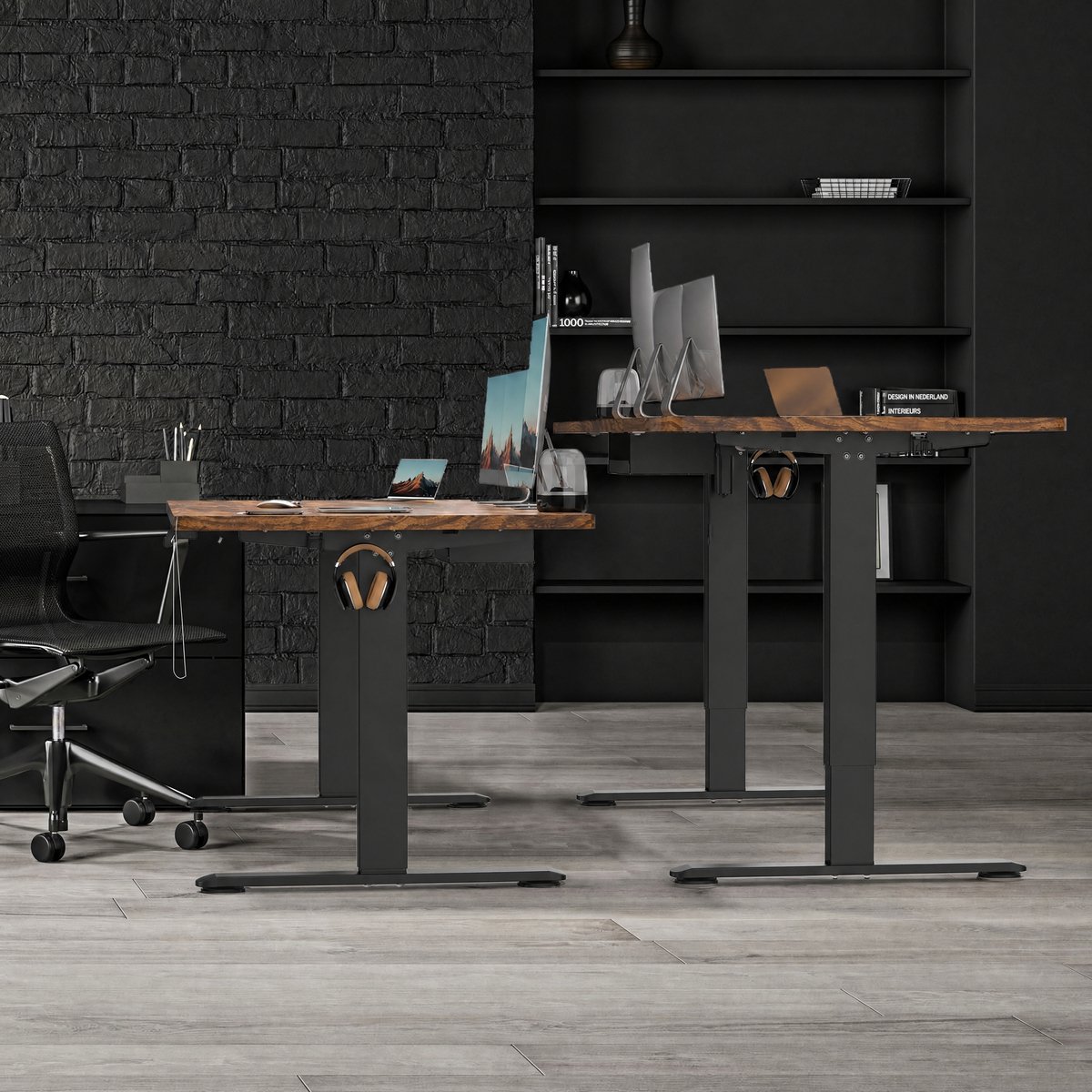 Devoko Elektrisch Zit-Sta Bureau 160x80 cm - 18 mm Bureaublad - Zit-herinnering - USB-poort - Gebrand houtlook/Zwart thumbnail 6