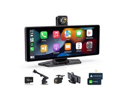 TYVON Carplay scherm 10 inch - Ingebouwde Dashcam - Navigatiesysteem auto geschikt voor Apple Carplay & Android Auto - Universeel - Handsfree Bellen - Met Achteruitrijcamera - Draadloos - Inclusief app - 10.26 inch - Touchscreen - Incl 32GB SD-kaart