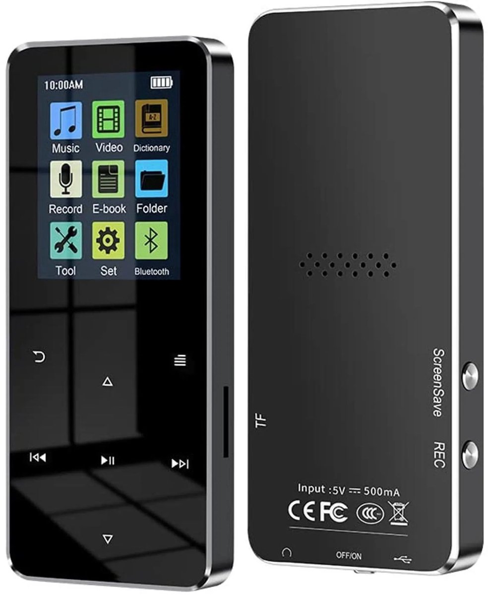 casalora - Zwart 32GB MP3-speler met Bluetooth 5.0, 1.8 inch touchscreen, draagbare Hi-Fi-lossless muziekspeler met luidspreker, FM-radio, recorder, alarmklok, stappenteller, ondersteuning voor bedrade hoofdtelefoon en geheugenkaart
