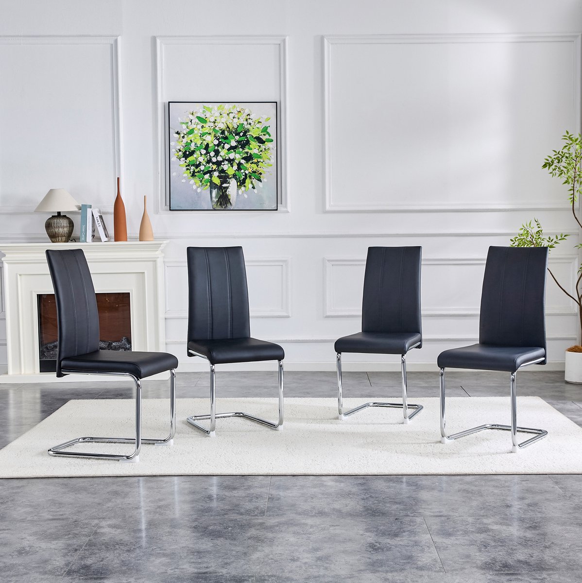 DESMIU Eetkamerstoel - Zwart - Normale Eetkamerstoel - Ergonomisch En Modern - Voor Eetkamer, Keuken En Bureau - Metaal - Kunstleer