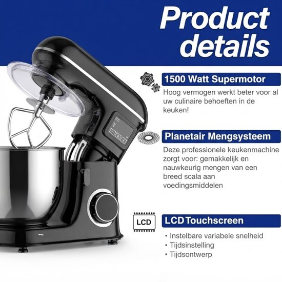 Ploutos® Keukenrobot - Keukenmachine - Keukenmixer - Zwart - 26cm x 40cm x 45cm Keukenrobot - Keukenmachine - Keukenmixer - Zwart - 26cm x 40cm x 45cm van Ploutos — afbeelding 5