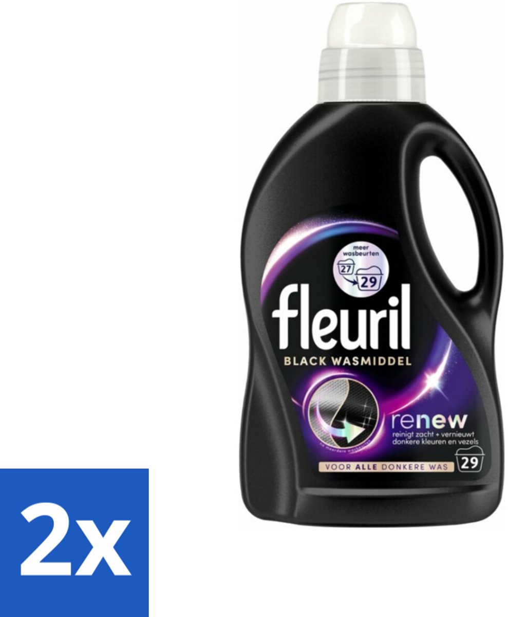 2 x Fleuril – Wasmiddel - Black – 29 wasbeurten – 1,305 L - Wasmiddel Zwart - Kleurbehoud Zwart - Donkere Kleding - Vervaging Voorkomen - Kleding Beschermen