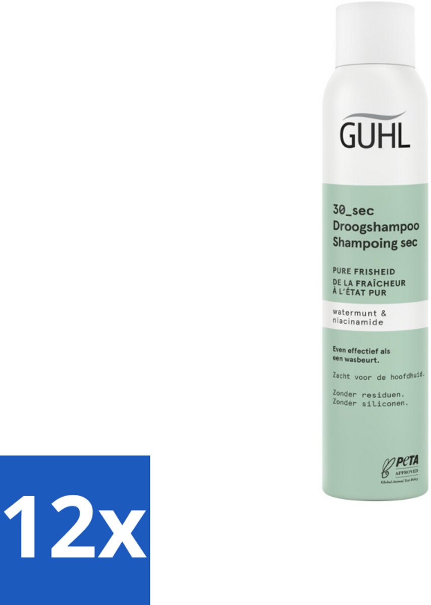 12 x Guhl – Droogshampoo – Pure Frisheid 30 sec – 200 ml - Droogshampoo - Fris Haar - Schoon Haar - Watermunt - Niacinamide
