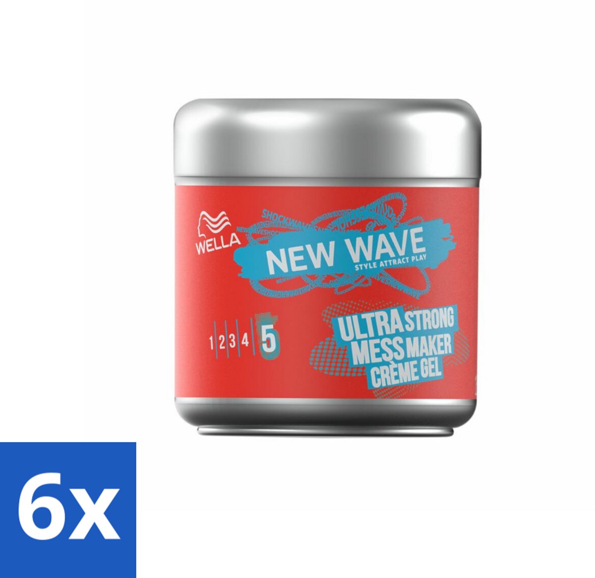6 x Wella – Shockwaves Mess Constructor Ultra Strong – Haargel – 150 ml - Warrige Look - Natuurlijke Look - Styling Gel - Crème Gel - Flexibele Fixatie