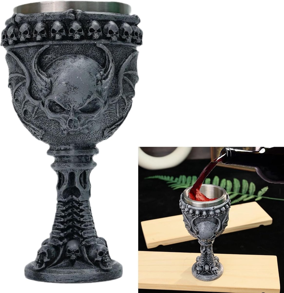 Unieke 3D Skallen Wijnglas - Roestvrijstalen Chalice voor Alcoholische Dranken, Perfect als Decoratie voor Tafel en Vitrines