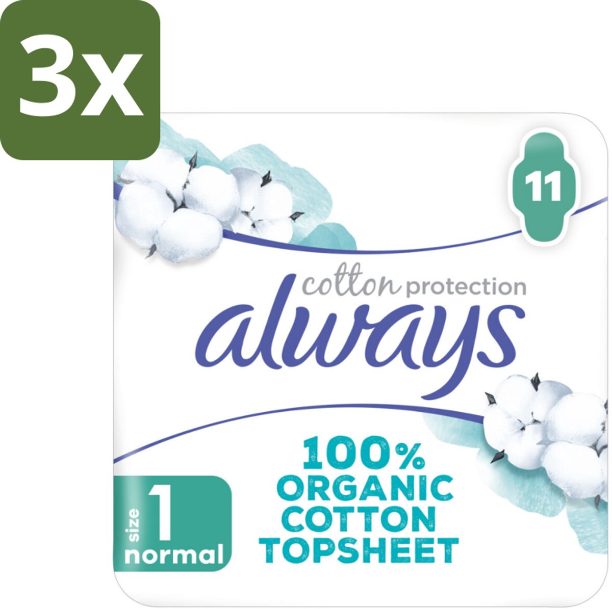 3 x Always – Maandverband – Bio Cotton Protection Ultra Normal met Vleugels – 11 stuks per verpakking - Koffie - Koffiezetapparaat - Koffiezetapparaat