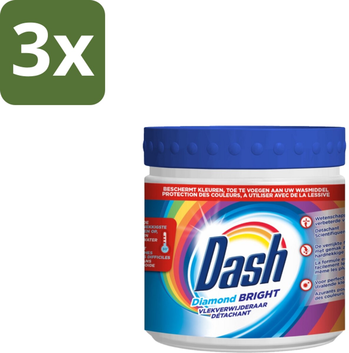 3 x Dash – Vlekverwijderaar – Diamond Bright Kleur – 500 g - Vlekkenverwijderaar - Vlekken Op Kleding - Kleuren Behouden - Oxyfoam-technologie - Poeder Voor Was