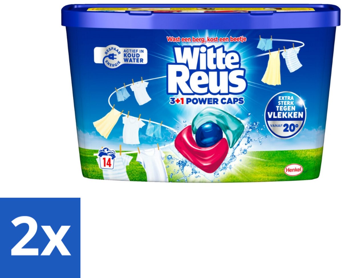 2 x Witte Reus - Wasmiddel - Power Caps 3+1 - 14 Capsules - Wasmiddel - Wascapsule - Reinigingscapsule - Witte Wasmiddel - Krachtige Wasmiddel