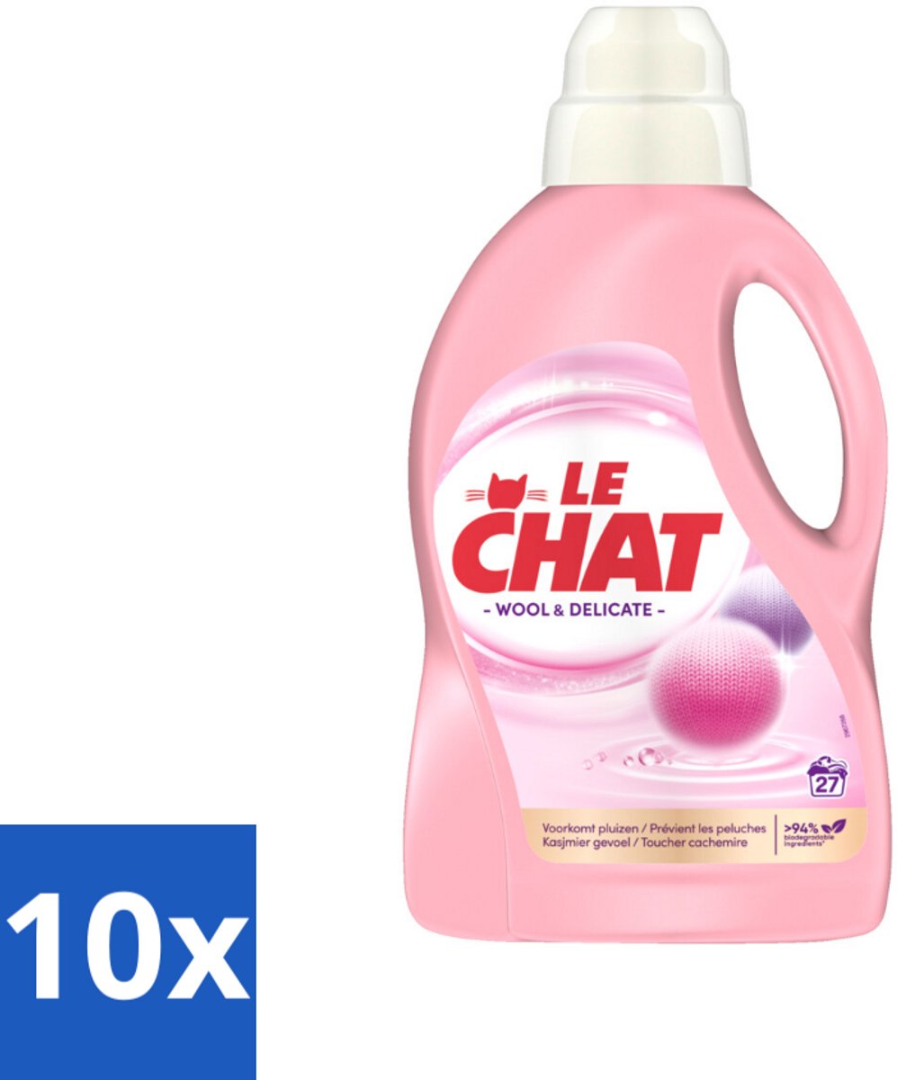 10 x Le Chat – Vloeibaar Wasmiddel – Wol & Delicate Was – 1,35 L - Wol Wasmiddel - Delicate Stoffen Was - Zachte Reiniging - Vezelbescherming - Handwas