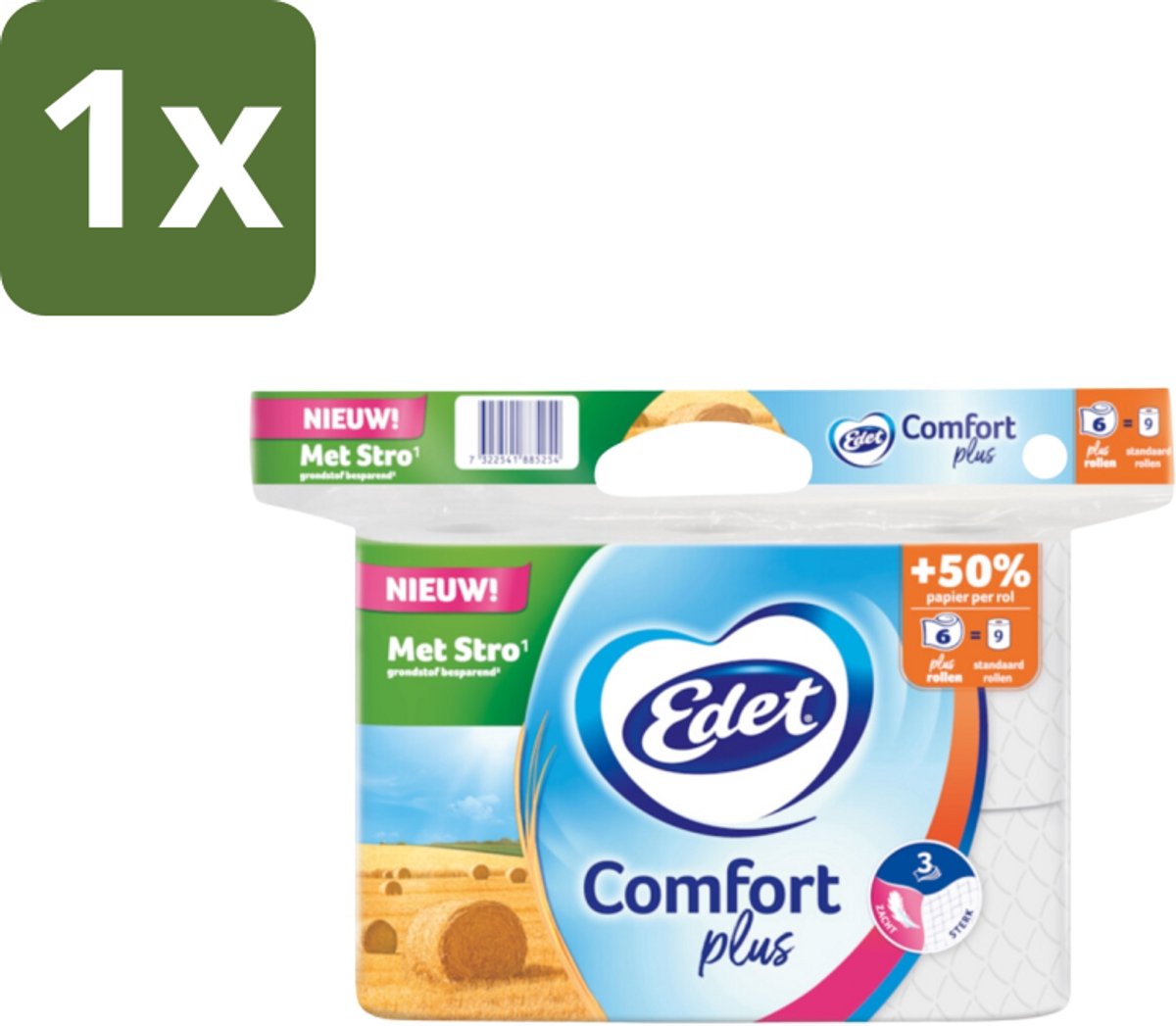 1 x Edet – Toiletpapier – 3-Laags - Toiletpapier 3-laags - Duurzaam Toiletpapier - Strovezels Toiletpapier - Plusrol Toiletpapier - Edet Toiletpapier