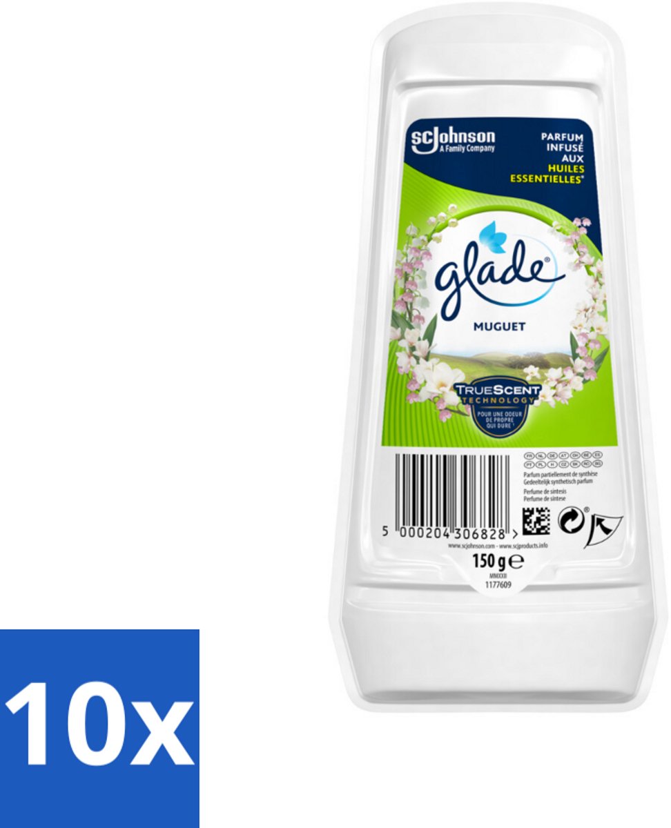 10 x Glade – Luchtverfrisser Gel – Muguet – 150 g - Luchtverfrisser Gel - Muguet Geur - Bloemige Geur - Langdurige Frisheid - Geur Neutraliseren