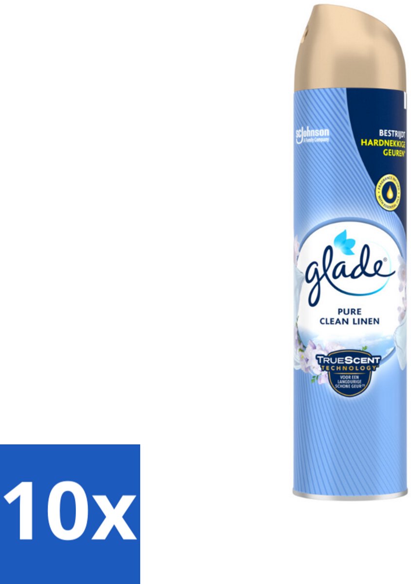 10 x Glade – Luchtverfrisser Spray – Pure Clean Linen – 300 ml - Luchtverfrisser - Frisse Geur - Linnen Geur - Spray Tegen Geurtjes - Essentiële Oliën