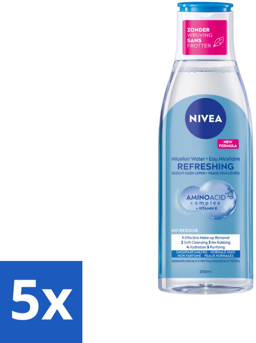 5 x NIVEA – Micellair Reinigingswater – Refreshing – 200 ml - Micellair Reinigingswater - Gezichtsreiniger - Huid Reinigen - Make-up Verwijderen - Fris Resultaat