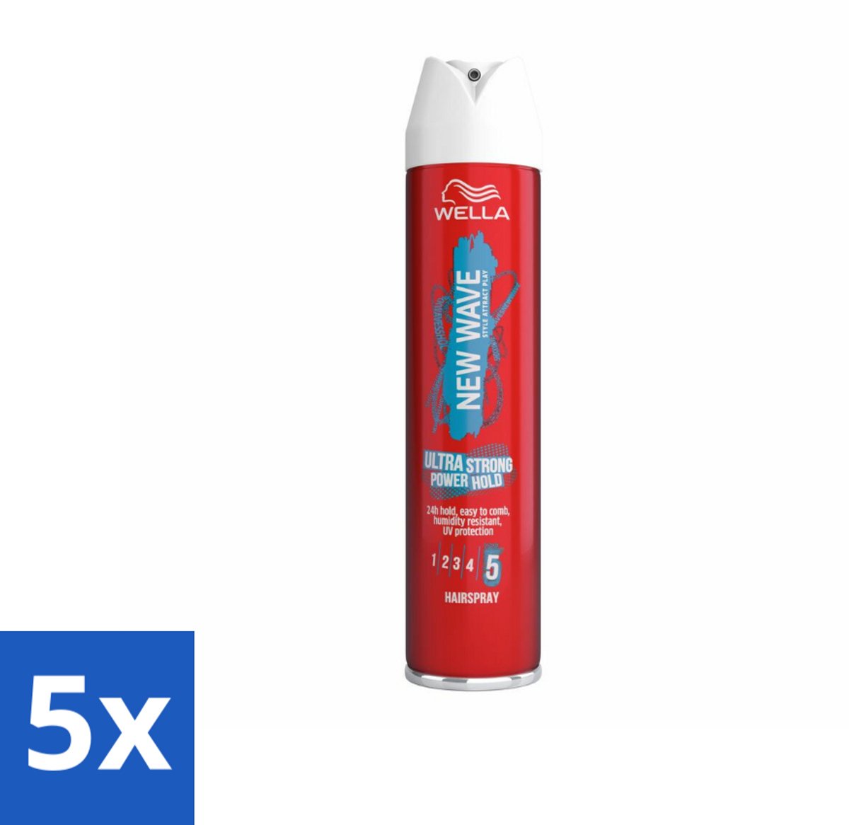 5 x Wella – New Wave Rock’n Hold Ultra Strong – Haarspray – 250 ml - Haarspray - Haarspray 24 Uur - Haarspray Ultra Strong - Haarspray Voor Dun Haar - Haarspray Met UV Bescherming