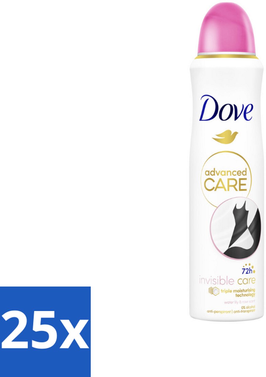 25 x Dove – Deodorant Spray – Invisible Care – 150 ml - Anti-transpirant Spray - Zweetvermindering - Geurvermindering - Onzichtbare Strepen - Huidverzorging
