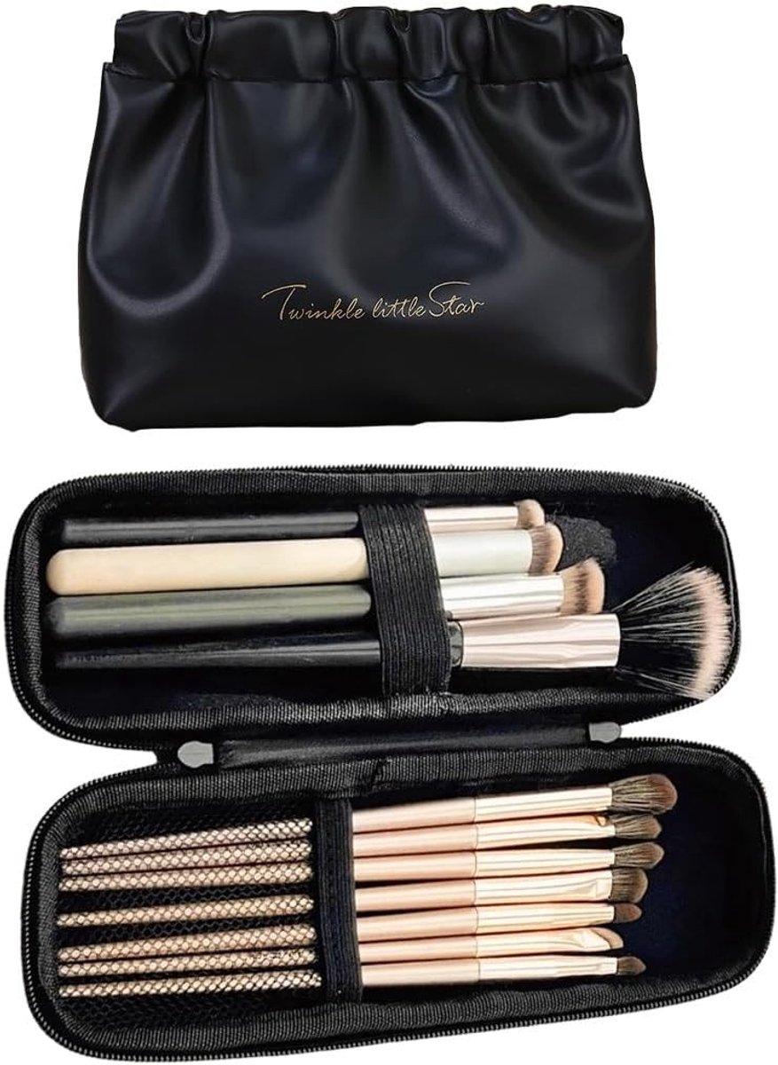 Set van 2 Make-up Tassen en Organizer, Compacte Make-up Tas voor Handtas en Borstelhouder, Reis Make-up Tas voor Vrouwen, Dagelijks Gebruik en Opbergruimte