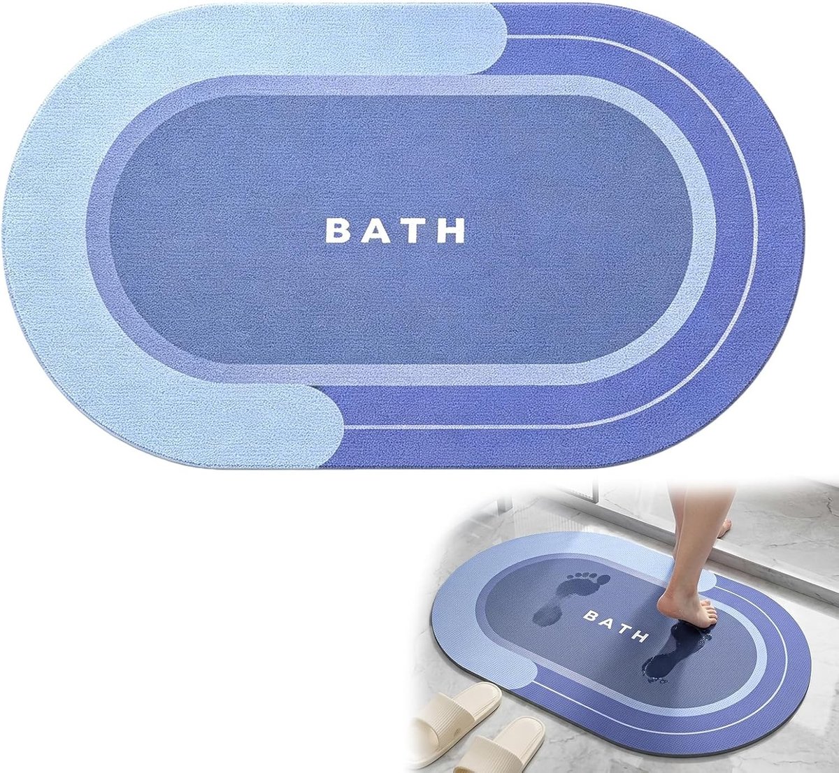 Super Absorbente Badmat van Diatomiet, Ovalen Antislip Badkamer Mat, Machinewasbaar en Geschikt voor Badkuipen en Douches (Blauw)