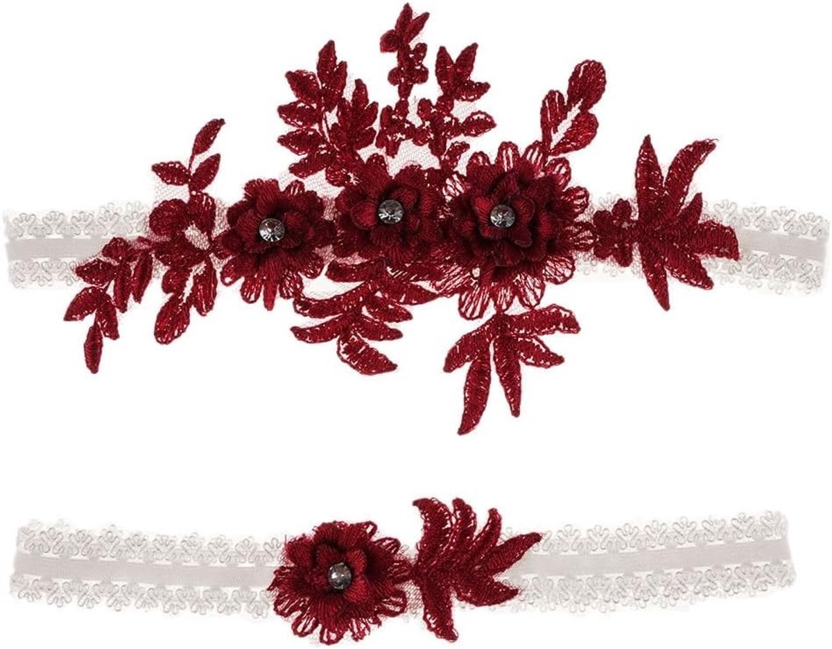 Elegante Bruidsband van Katoen met Bloem en Strass, Handgemaakte Kousenband voor Trouwen, Perfecte Accessoire voor de Grote Dag
