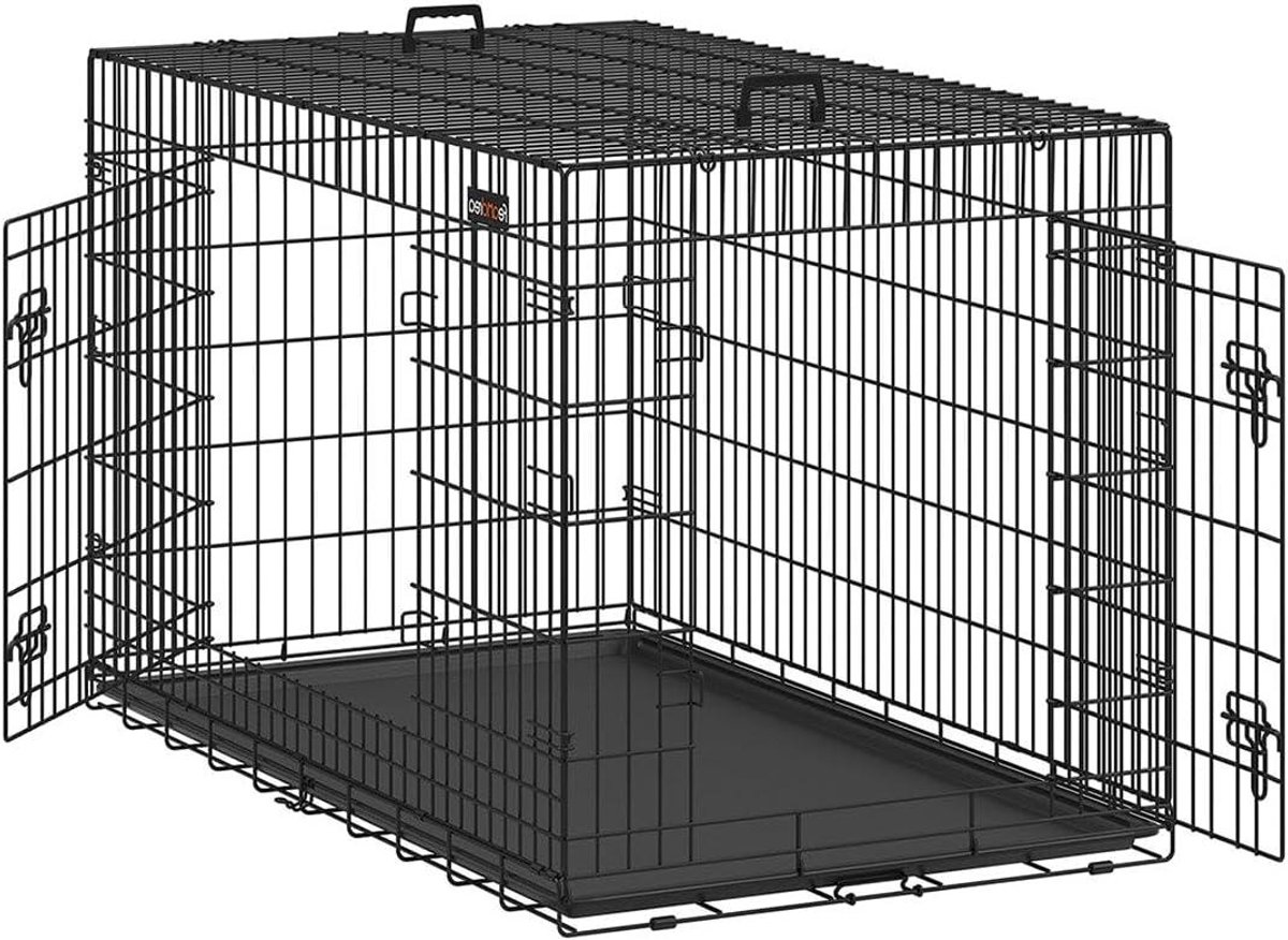 Hondenkooi - Transportbox bench - Veilig vervoer - Dubbele deuren - 136 x 79 x 87 cm - Zwart