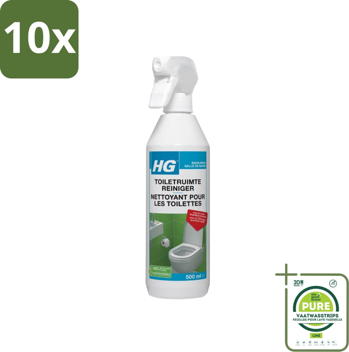 10 x HG Toiletruimte Reiniger 500 ml - Grootverpakking - Toilet Schoonmaak - Toiletruimte Reiniger - Badkamersreiniger - Snel Drogend - Fris Ruikend