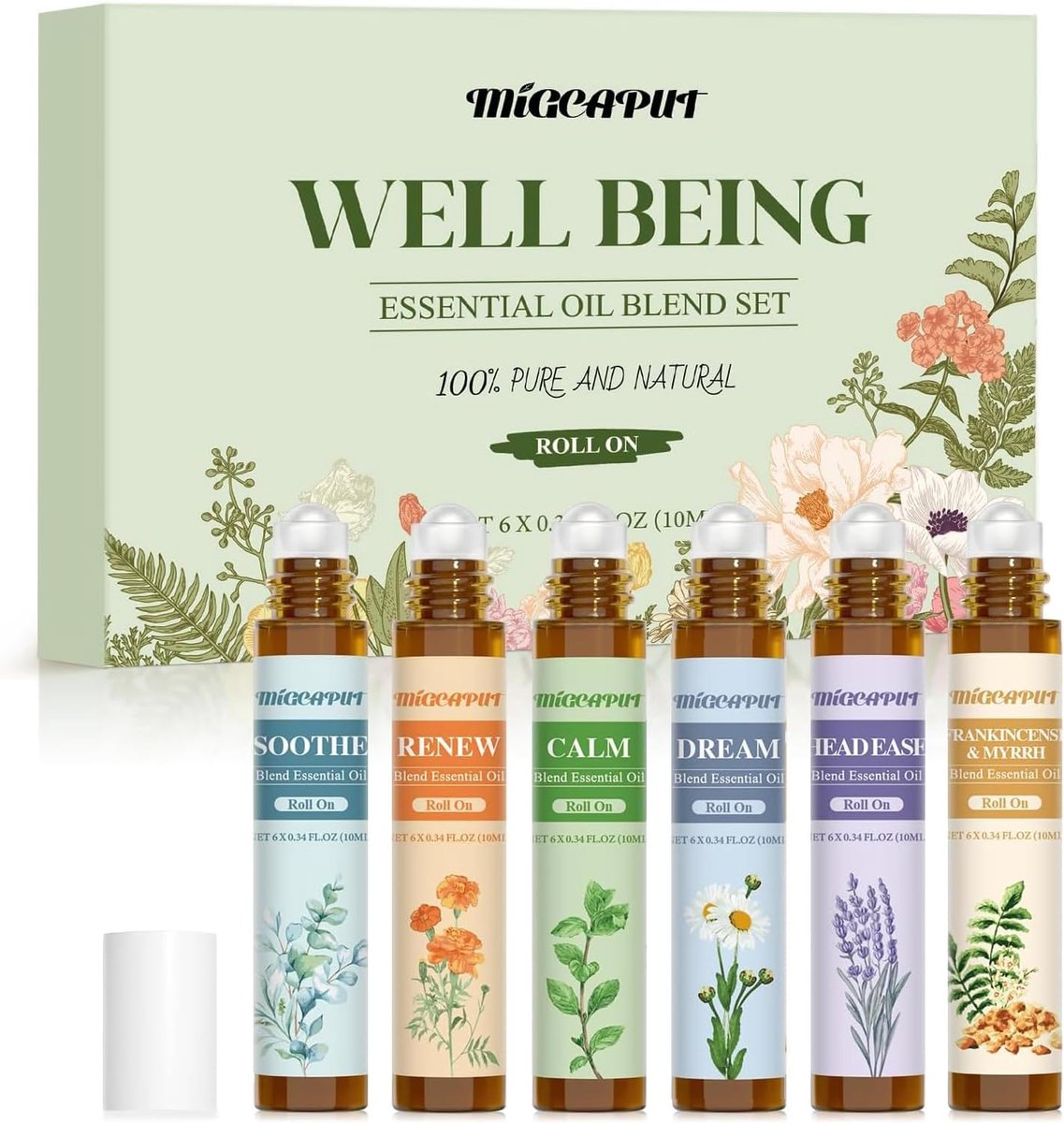Migcaput Set met etherische oliën, 6 x 10 ml, natuurlijke aromatherapie-oliemengsel, cadeauset, kalmeren, vernieuwen - ShopVlot