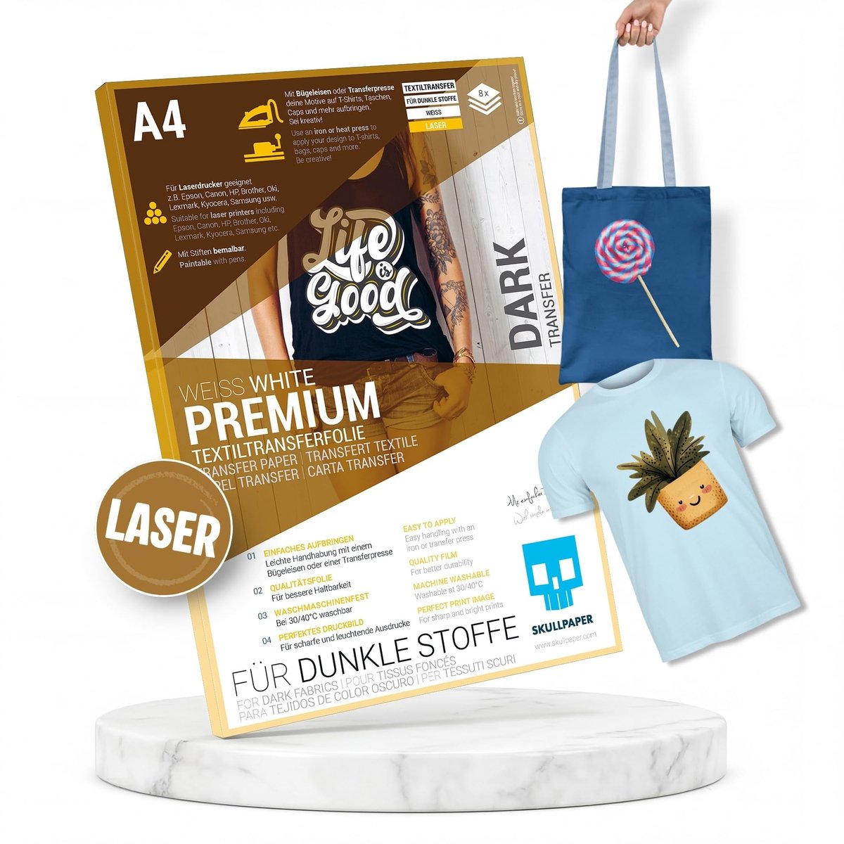 Elzusha - SKULLPAPER Transferfolie voor Donkere Stoffen - A4 Set van 8