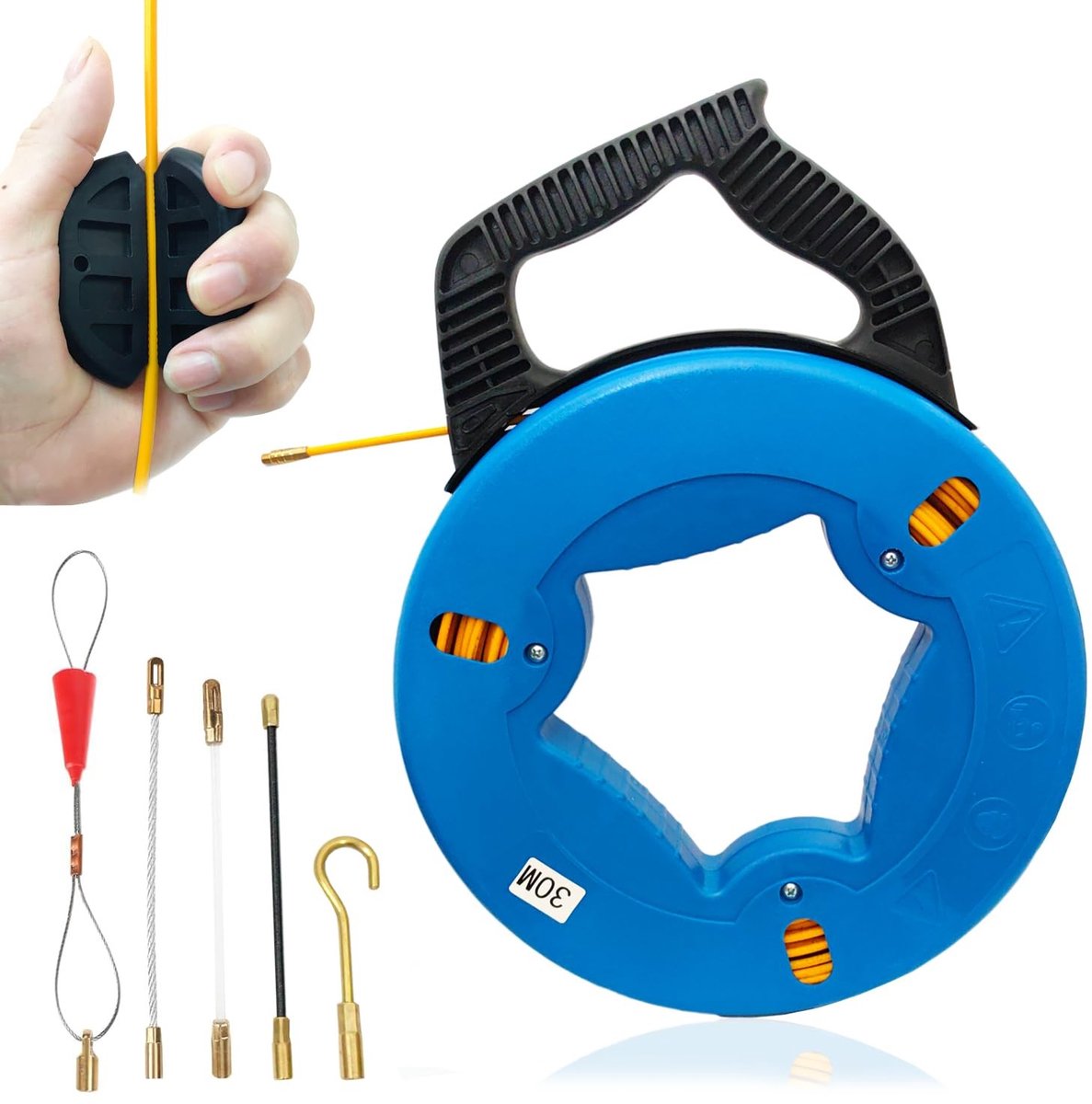 Elzusha - 30m Retractable Tape Kabeltrekker met 5 Adapters