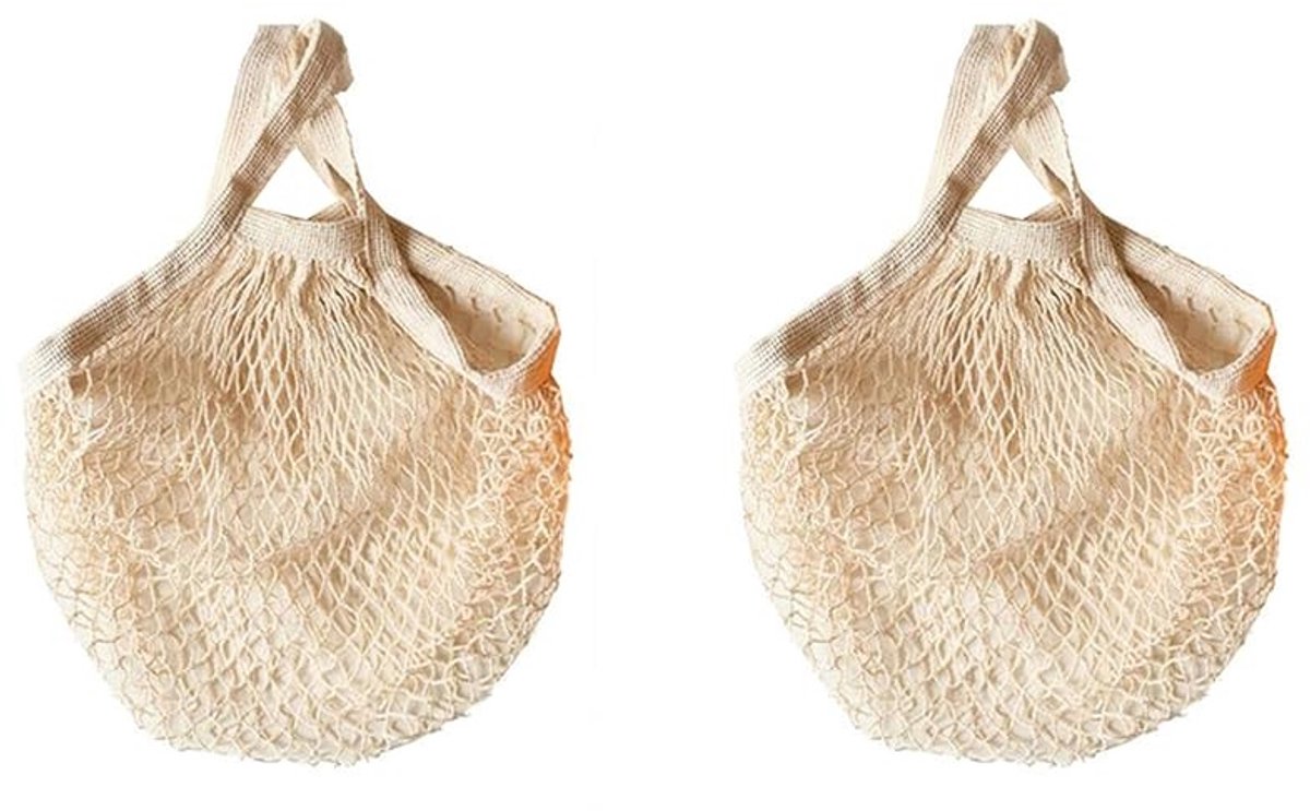 Elzusha - Herbruikbare Katoenen Mesh Boodschaptassen Set van 2