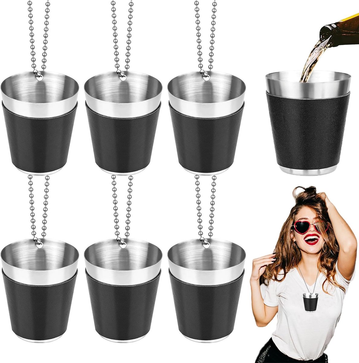 Elzusha - Set van 6 RVS Shotglaasjes voor Feesten en Evenementen