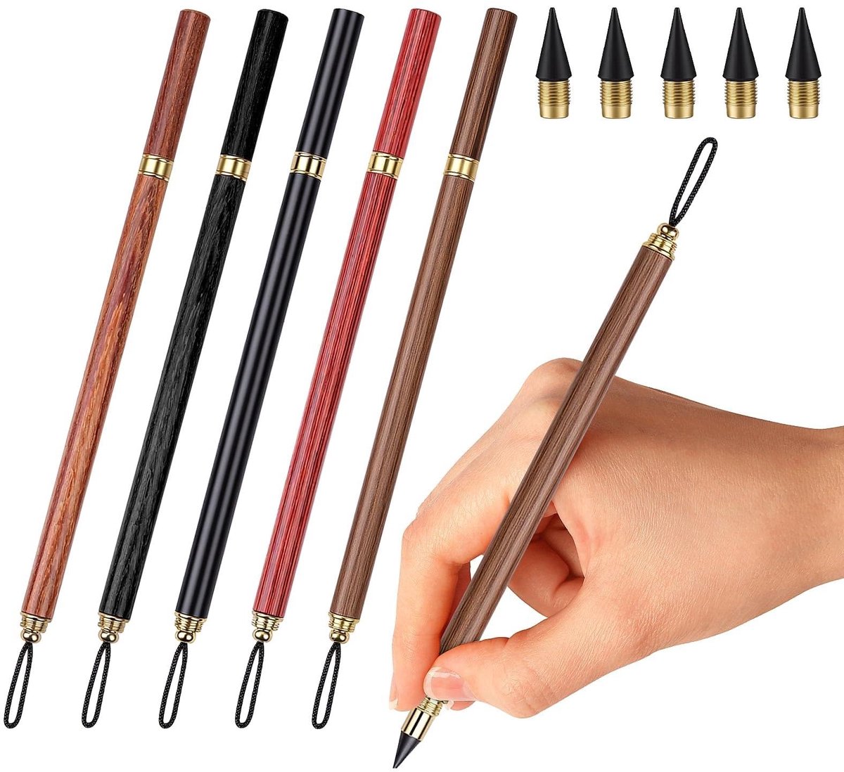 Elzusha - Set van 5 Herbruikbare Houtloze Potloden met Interchangeable Tips