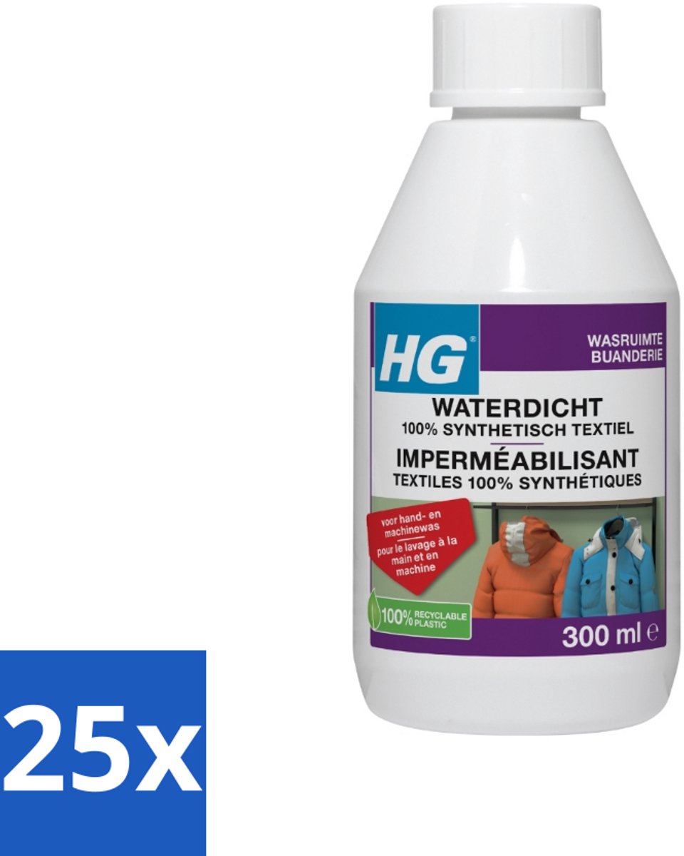 25 x HG Waterdicht voor 100% Synthetisch Textiel 300 ml - Waterdicht Textiel - Vuilafstotend Textiel - Synthetisch Textiel Behandelen - Regenkleding Waterdicht Maken - Ski Kleding Waterdicht