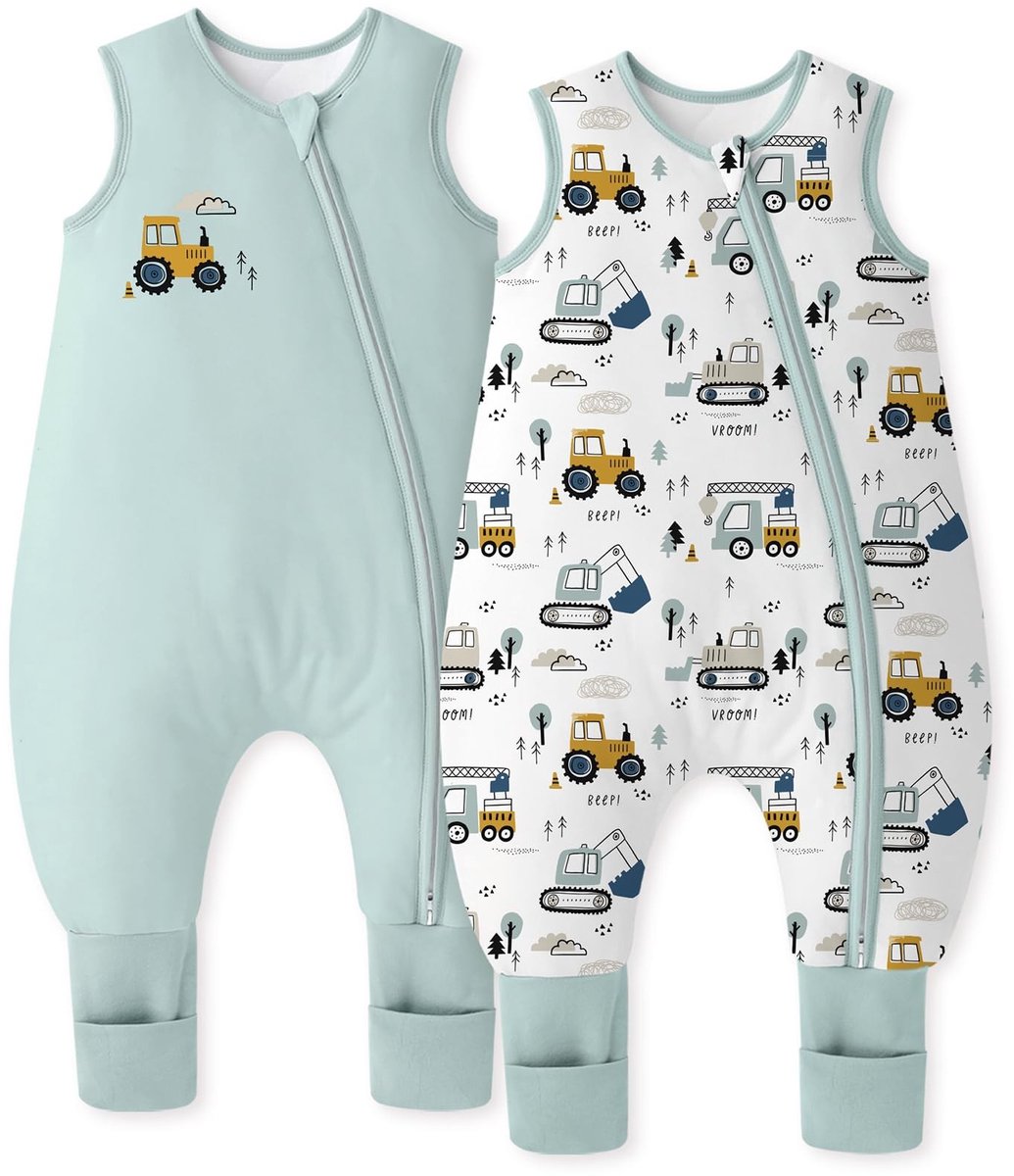 Elzusha - Babyslaapzak met Voetjes - 1.5, 2 Stuks, Katoenen Slaapzak, 80 cm, Voor Jongens en Meisjes