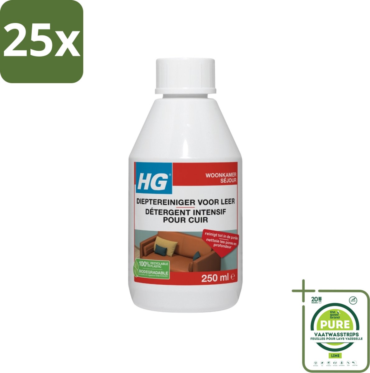 25 x HG Dieptereiniger Voor Leer 250 ml - Grootverpakking - Leer Reiniger - Leer Onderhoud - Leer Schoonmaak - Leer Bescherming - Leer Conditioner