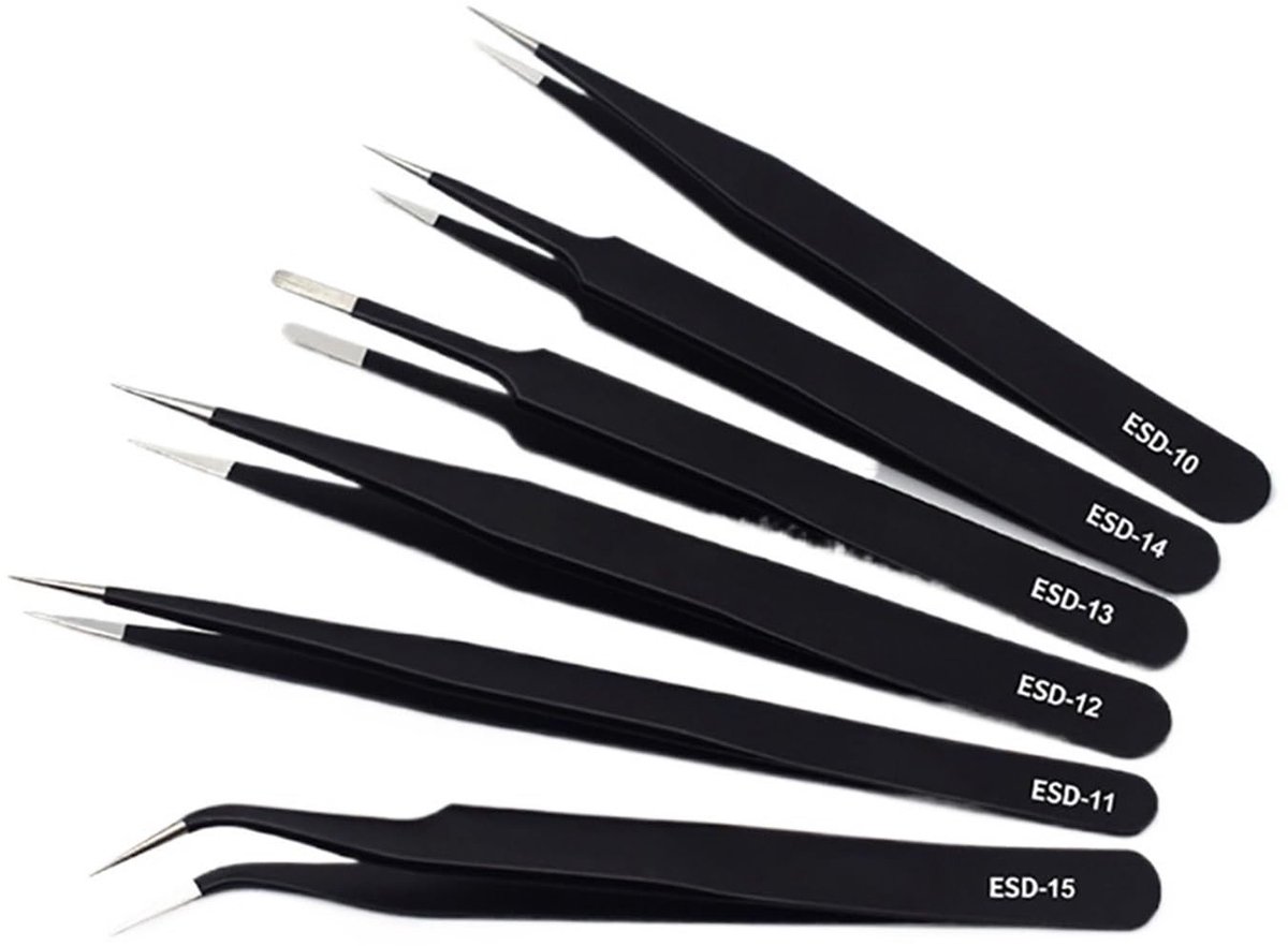 Elzusha - Precisie Pincet Set - 6 Stuks voor Onderhoud en Reparatie