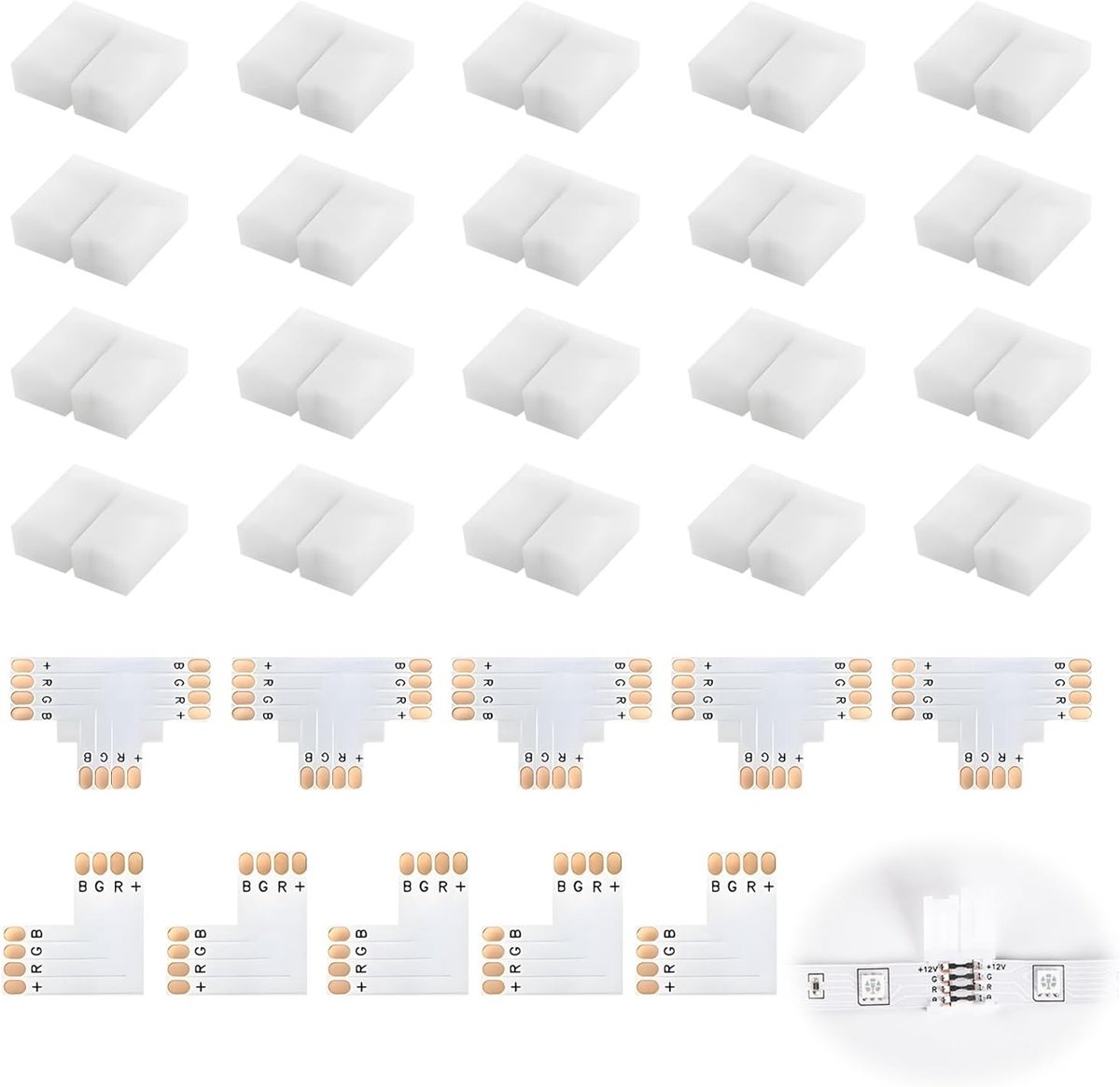 LED Strip Connectoren Set met 30 Stuks, Inclusief L-vormige en T-vormige Connectoren, Perfect voor Kleurrijke Verlichting en Installatie Accessoires
