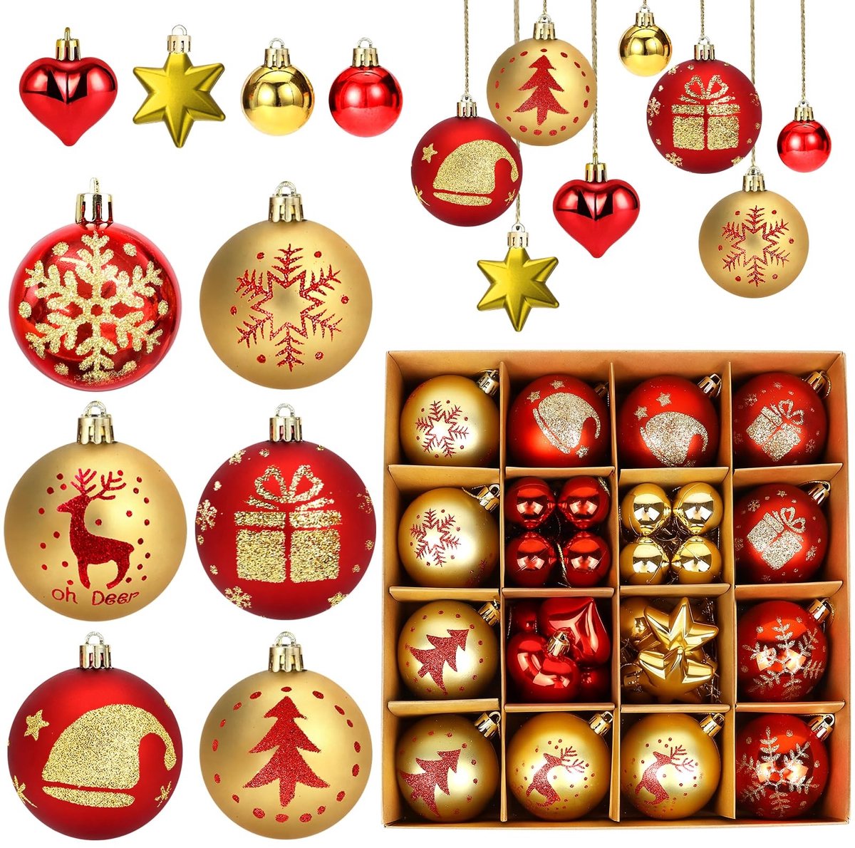 Elzusha - Set van 40 Kerstballen in Rood en Goud voor Versiering, ∅ 3.5 cm