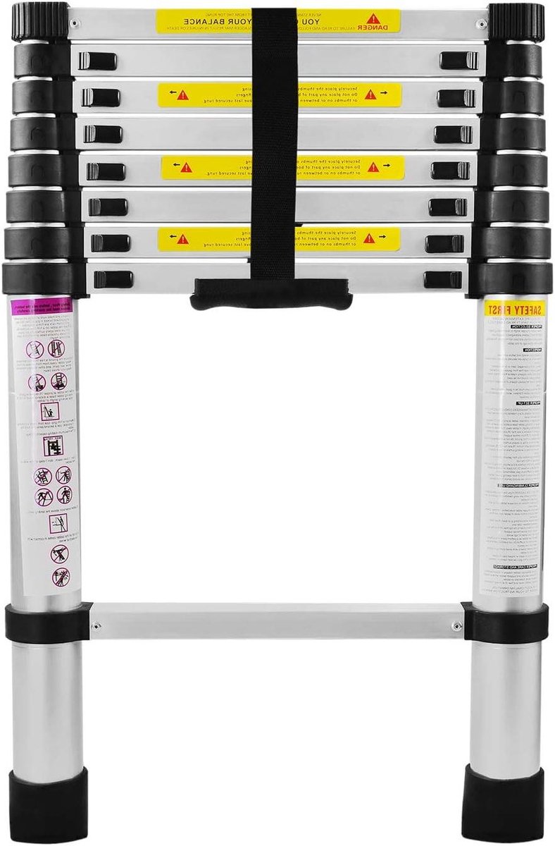 Telescopische Ladder - Uittrekbare Ladder - Klus Klaren - Lichtgewicht Aluminium - 2.6 Meter - Zilver