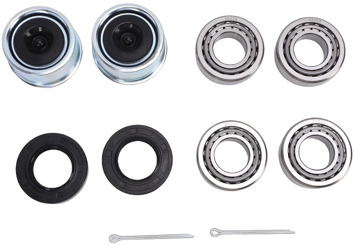 Complete Set van Trailerwielnaaflagers met TC-afdichtingen en Stofkappen voor Lichte Trailerassen 25 mm, Inclusief Splitpennen en Duurzame Bescherming